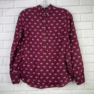 J.Crew Terrier Dog Print blouse cotton silk blend button front Women's Size 4